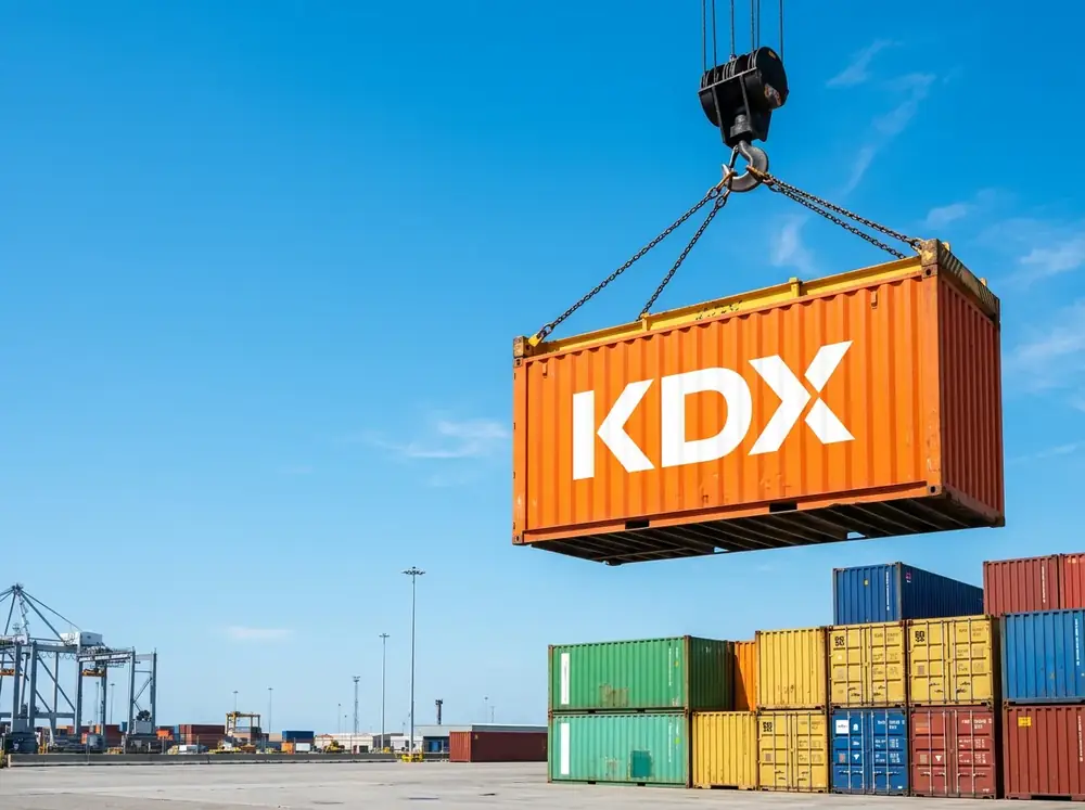 Container being lifted by a port crane