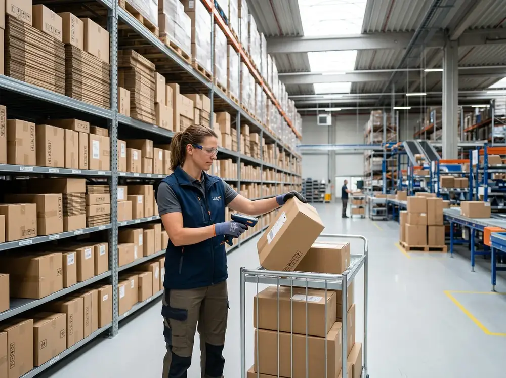 Warehouse with palletized shipments ready for export